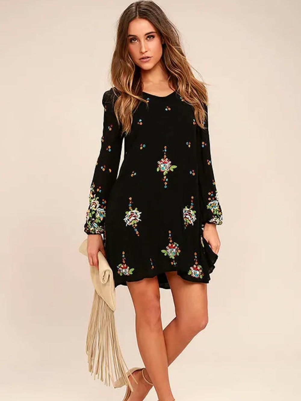Free People Oxford Black Embroidered Swing Dress
